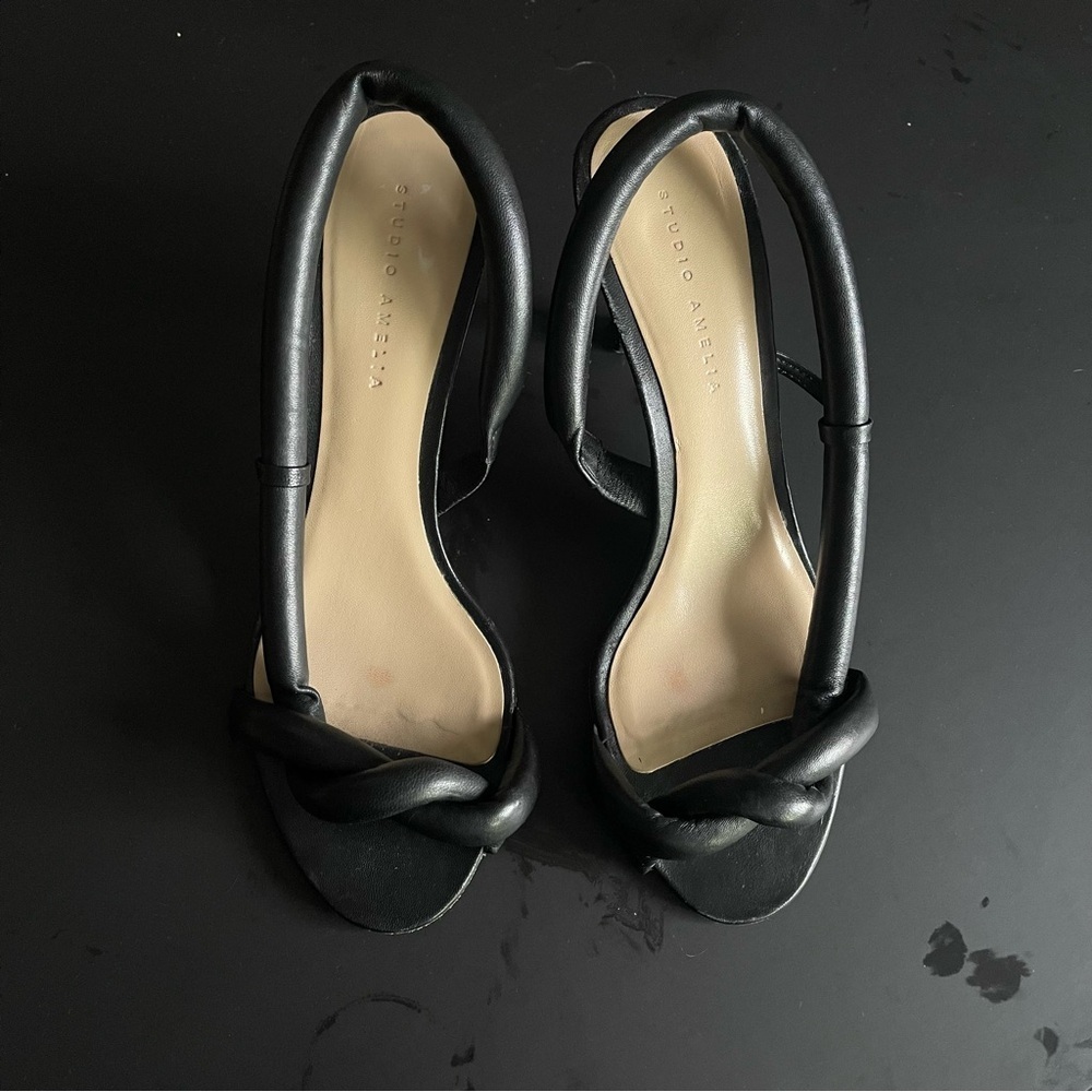 Studio Amelia Black Knotted Leather Heels Minimal Sandals Scandi Old Money Paris